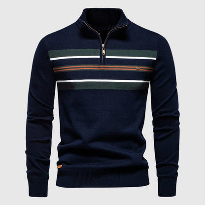 Quarter-Zip-Pullover – Gestreift – Gestrickt – Polo-Pullover – Herren-Pullover mit halbem Reißverschluss-Marineblau-S-Chaps Herrenmode