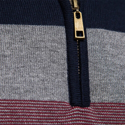 Quarter Zip Pullover - Gestreifter Strickpullover mit Viertel-Reißverschluss für Männer-Chaps Herrenmode