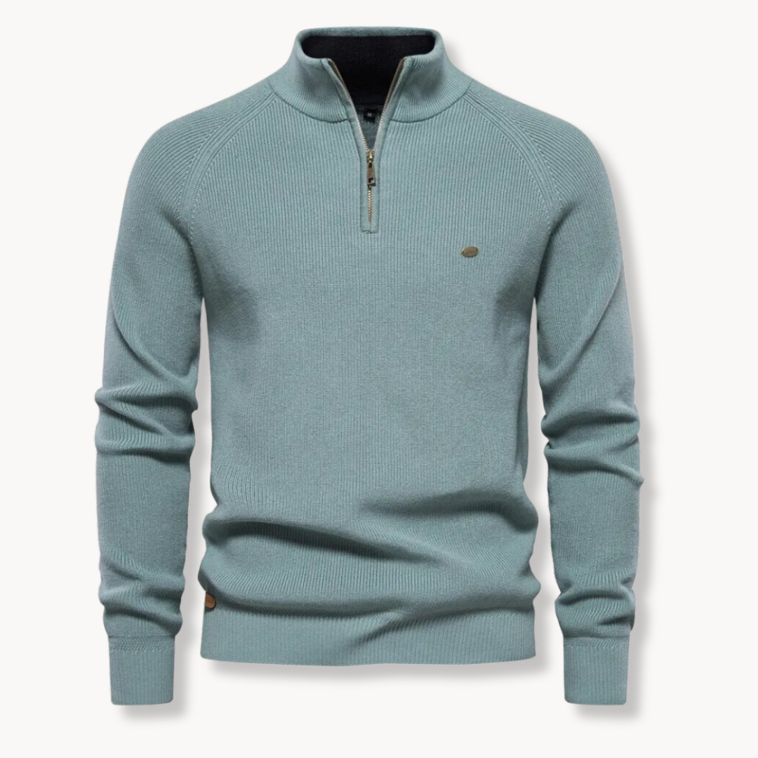 Quarter-Zip-Pullover – Slim Fit Strickpullover mit halbem Reißverschluss für Männer-Blau-S-Chaps Herrenmode