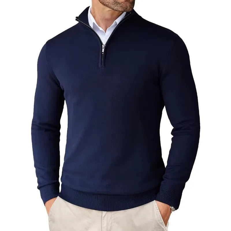 Quarter-Zip-Pullover – Strickpullover mit halbem Reißverschluss für Herren-Blau-S-Chaps Herrenmode