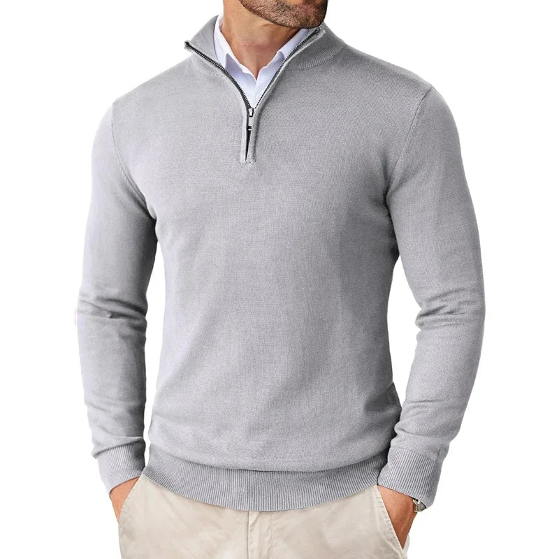 Quarter-Zip-Pullover – Strickpullover mit halbem Reißverschluss für Herren-Hellgrau-S-Chaps Herrenmode