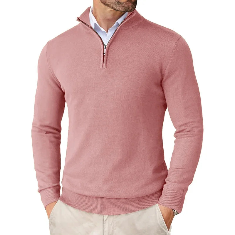Quarter-Zip-Pullover – Strickpullover mit halbem Reißverschluss für Herren-Rosa-S-Chaps Herrenmode