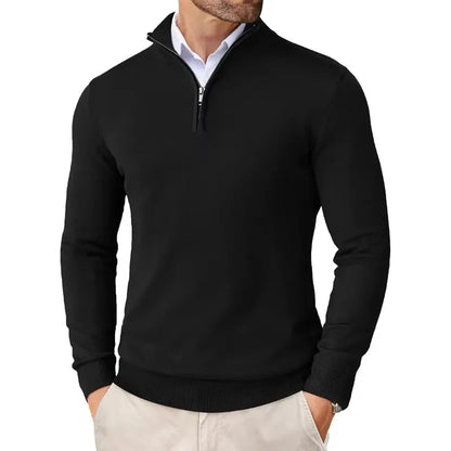 Quarter-Zip-Pullover – Strickpullover mit halbem Reißverschluss für Herren-Schwarz-S-Chaps Herrenmode