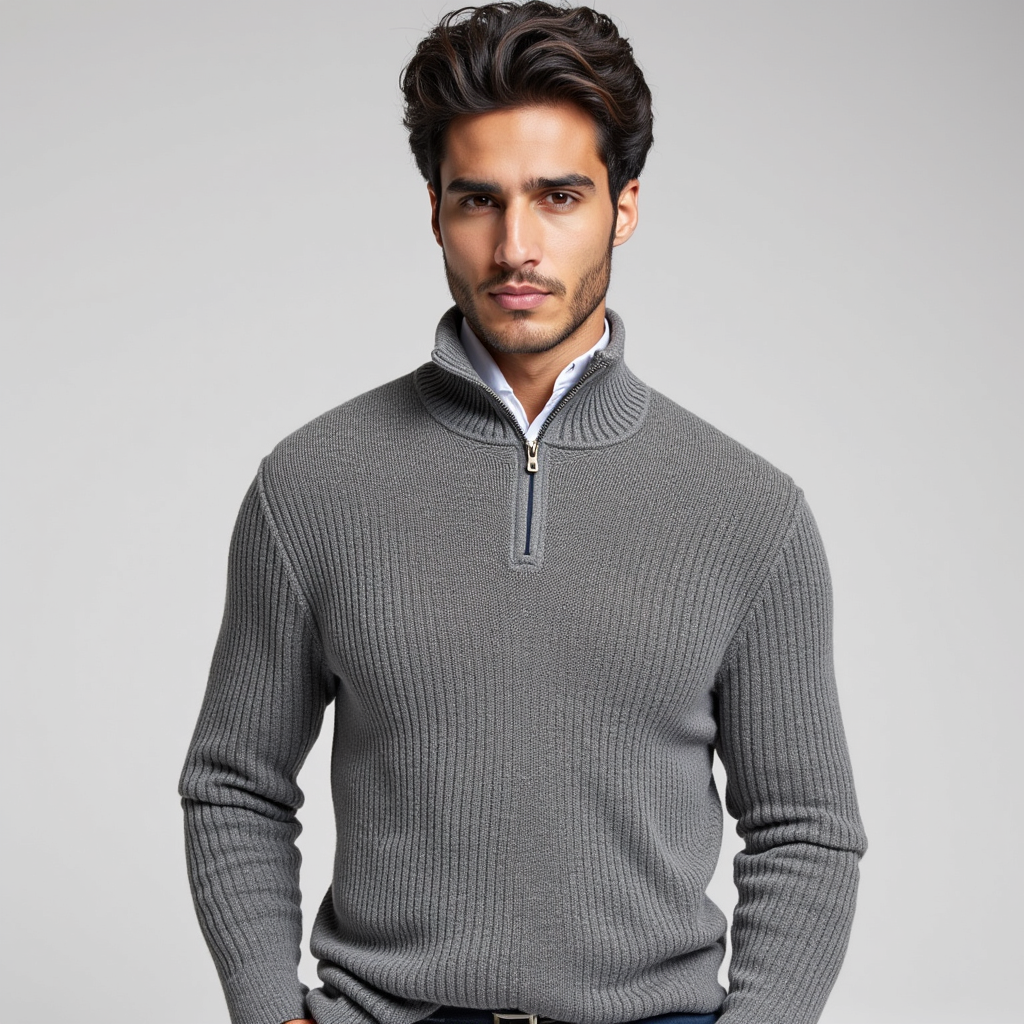 Quarter-Zip-Pullover | Warm | Winter | Strickpullover | Herren-Pullover mit halbem Reißverschluss-Grau-S-Chaps Herrenmode
