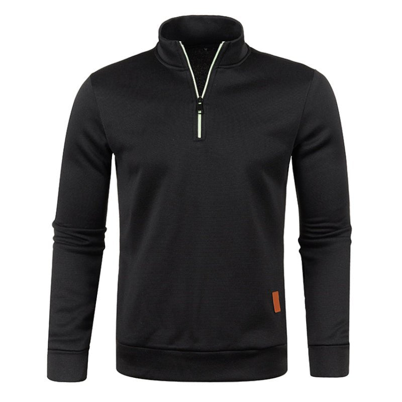 Quarter Zip Sweatshirt | Langarm | Hoher Kragen | Pullover mit halbem Reißverschluss | Quarter Zip Sweatshirts für Männer-Schwarz-S-Chaps Herrenmode