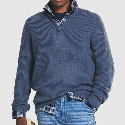 Quater Zip Jumper | Warm | Pullover | Herren-Pullover mit halbem Reißverschluss | Herren-Strickwaren-Hellblau-S-Chaps Herrenmode