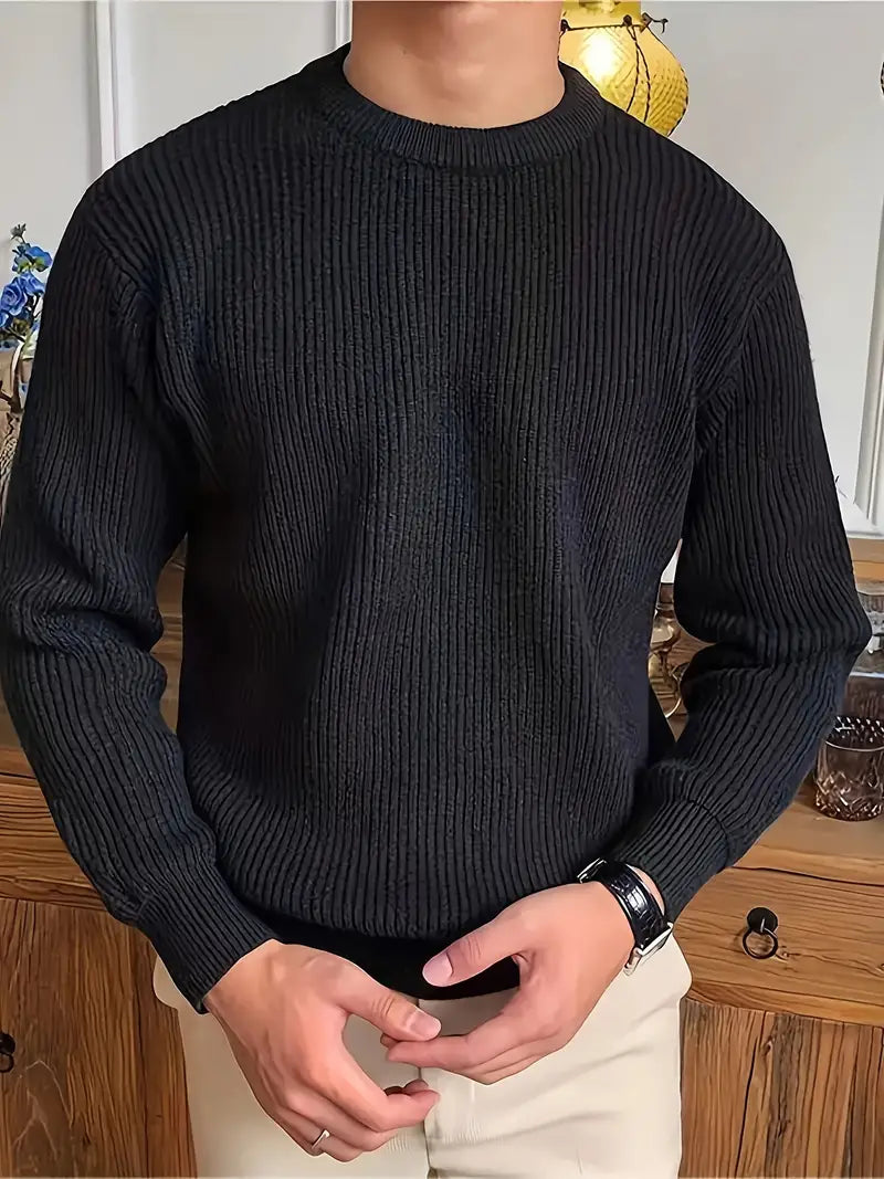Rippstrickpullover – Locker sitzender Rundhalspullover für Männer-Chaps Herrenmode