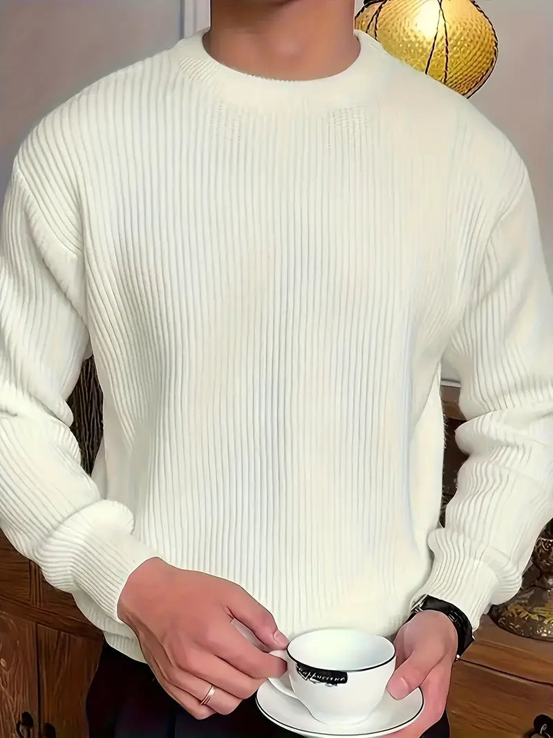 Rippstrickpullover – Locker sitzender Rundhalspullover für Männer-Chaps Herrenmode