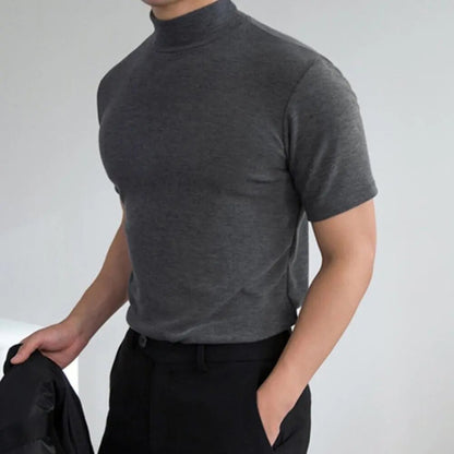 Rollkragen-T-Shirt - Hoher Ausschnitt - Einfarbig - Sweater T-Shirt - Herrenbekleidung-Grau-M-Chaps Herrenmode