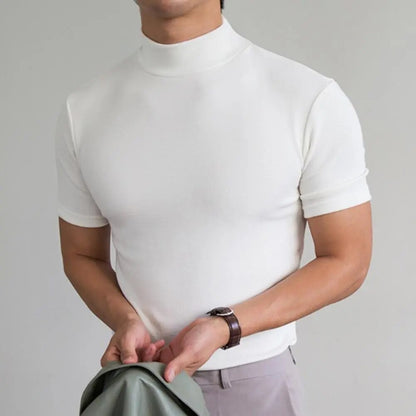 Rollkragen-T-Shirt - Hoher Ausschnitt - Einfarbig - Sweater T-Shirt - Herrenbekleidung-Weiß-M-Chaps Herrenmode