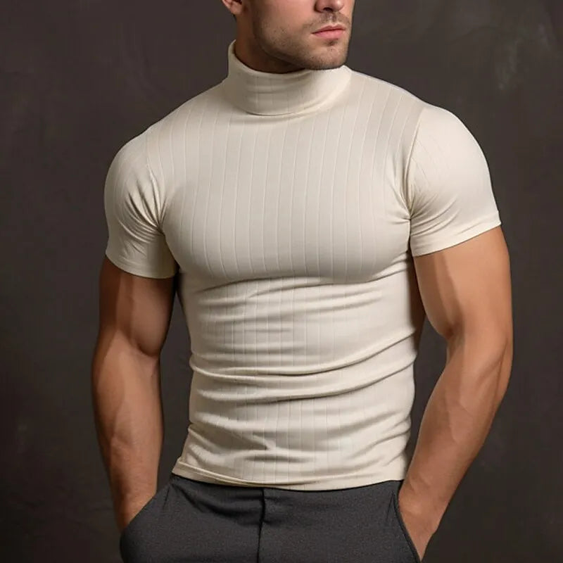 Rollkragen-T-Shirt – Hoher Kragen – Schmaler Schnitt – Herren-T-Shirt – Herrenbekleidung-Apricot-S-Chaps Herrenmode