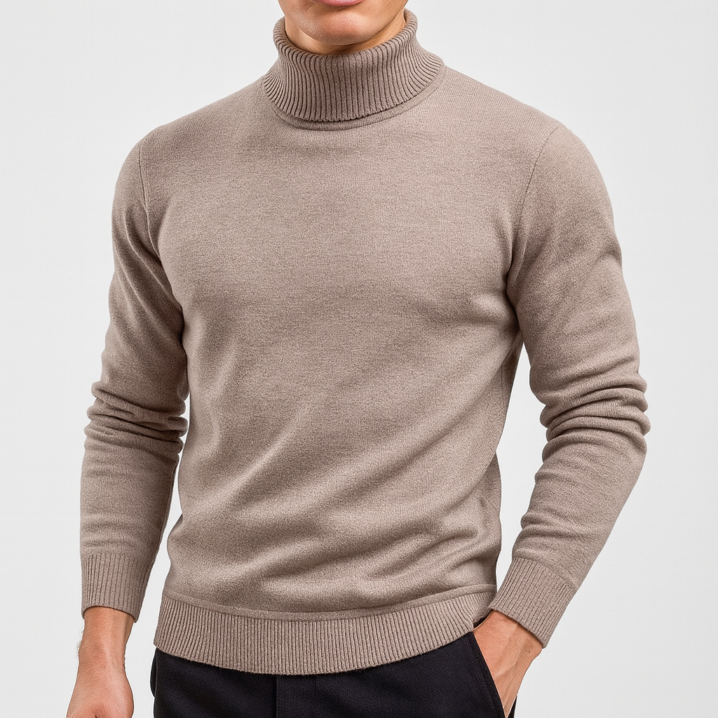Rollkragenpullover – Einfarbig – Rollkragen – Strickpullover – Herrenpullover-Beige-S-Chaps Herrenmode