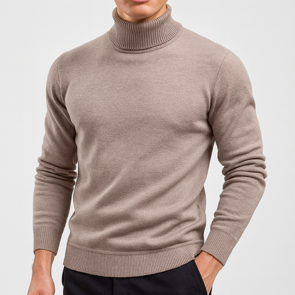 Rollkragenpullover – Einfarbig – Rollkragen – Strickpullover – Herrenpullover-Beige-S-Chaps Herrenmode