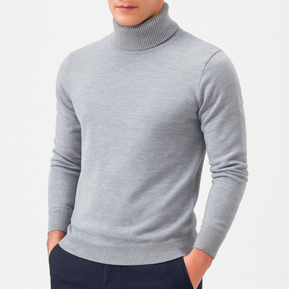 Rollkragenpullover – Einfarbig – Rollkragen – Strickpullover – Herrenpullover-Grau-S-Chaps Herrenmode