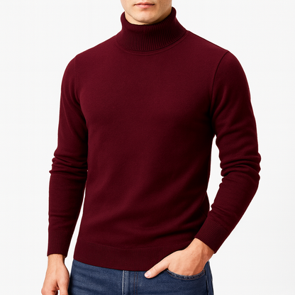 Rollkragenpullover – Einfarbig – Rollkragen – Strickpullover – Herrenpullover-Rot-S-Chaps Herrenmode