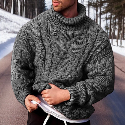 Rollkragenpullover – Grobstrick – Zopfmuster – Pullover – Herrenpullovers-Grau-S-Chaps Herrenmode