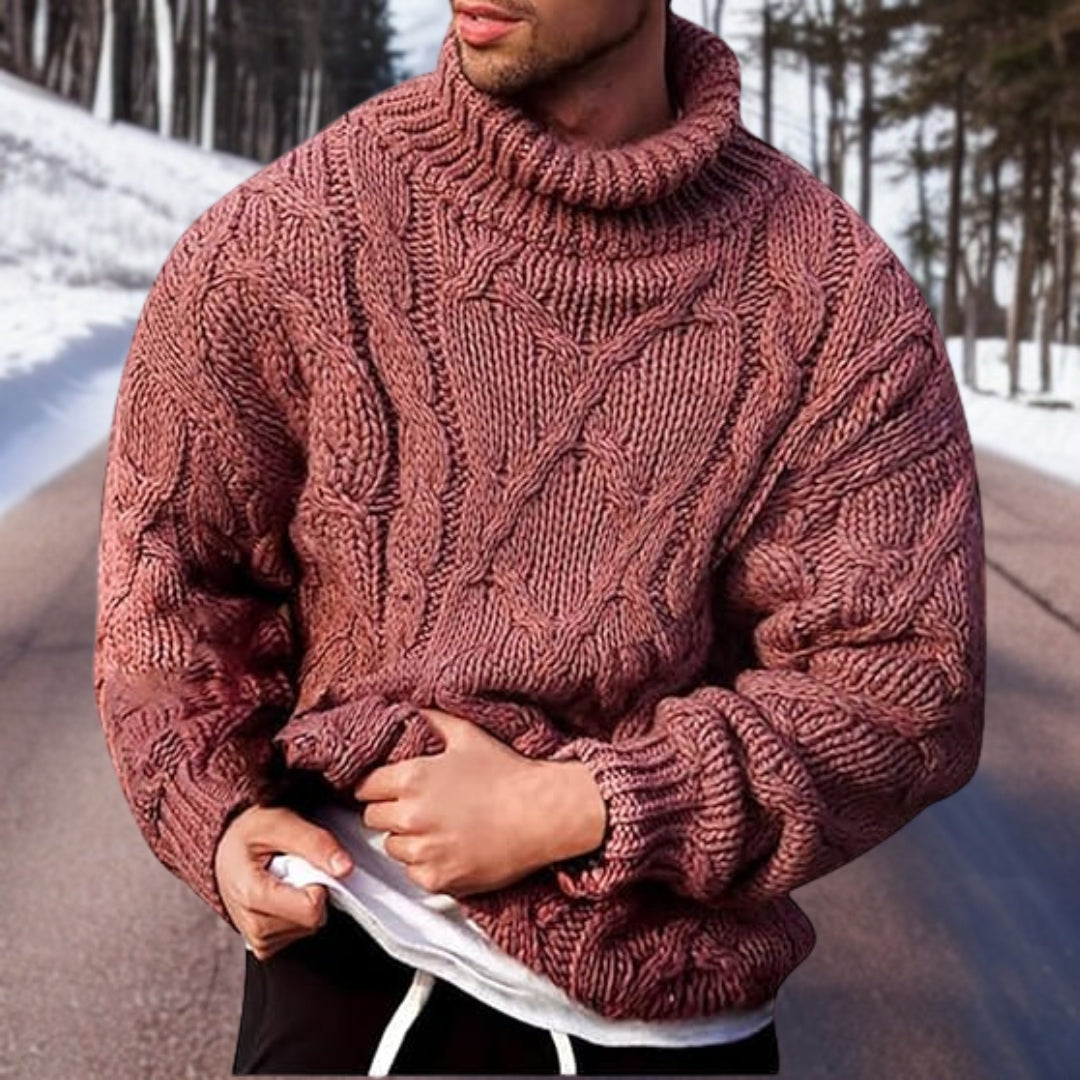 Rollkragenpullover – Grobstrick – Zopfmuster – Pullover – Herrenpullovers-Rosa-S-Chaps Herrenmode