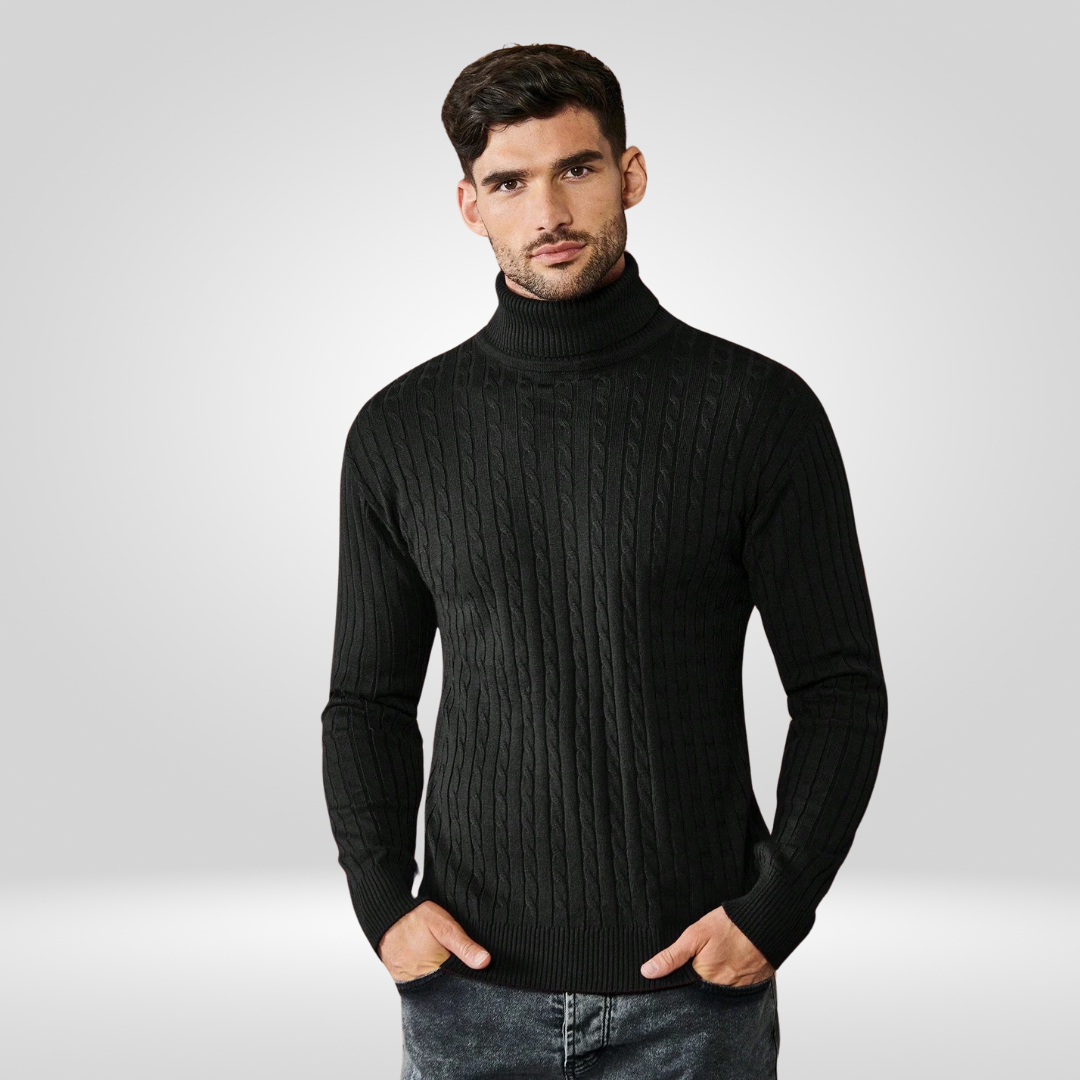 Rollkragenpullover - Herren Strickpullover mit Rollkragen-Schwarz-S-Chaps Herrenmode