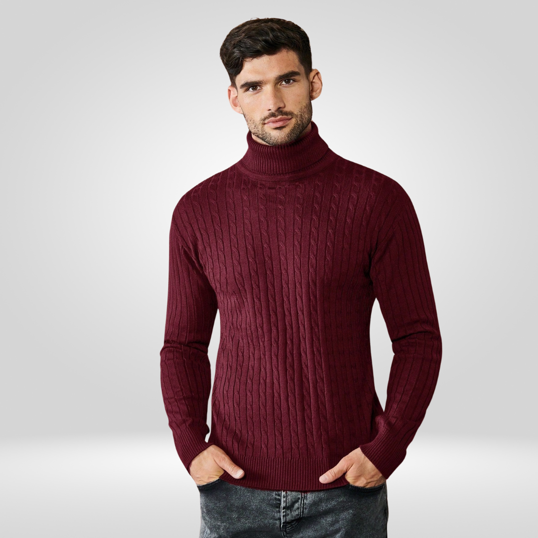 Rollkragenpullover - Herren Strickpullover mit Rollkragen-Weinrot-S-Chaps Herrenmode