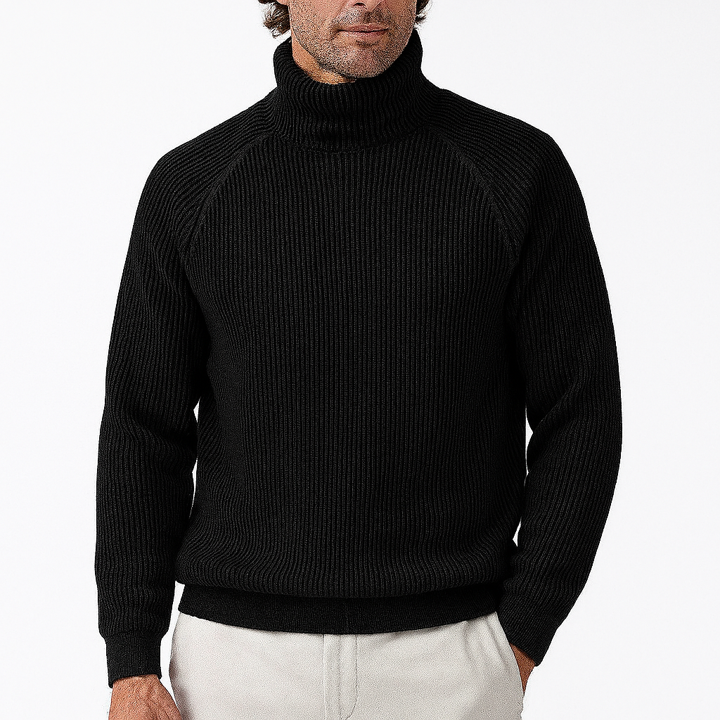 Rollkragenpullover - Rollkragenpullover für Männer aus Rippenstrick-Schwarz-M-Chaps Herrenmode