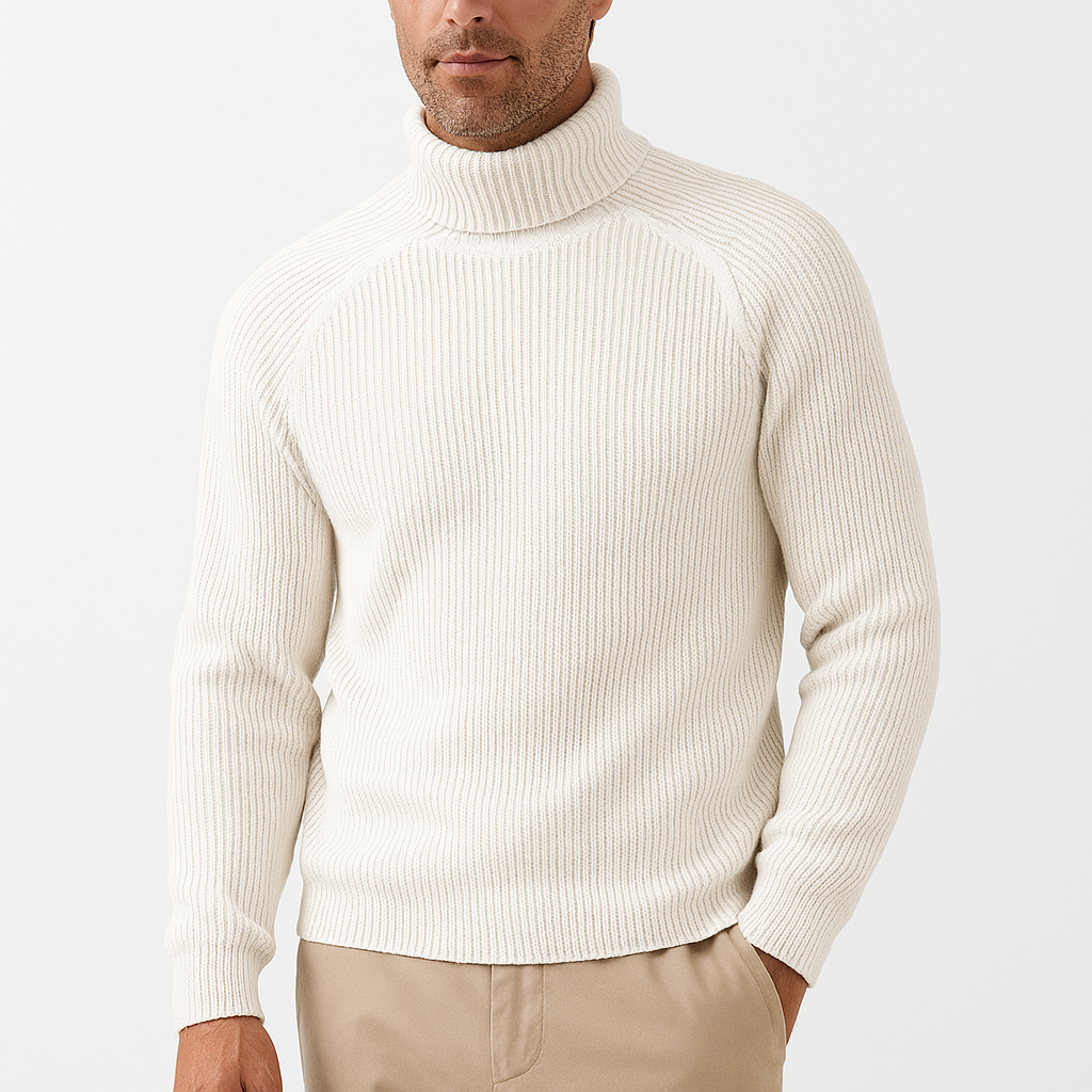 Rollkragenpullover - Rollkragenpullover für Männer aus Rippenstrick-Weiß-M-Chaps Herrenmode