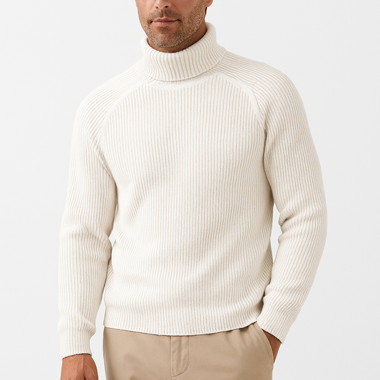 Rollkragenpullover - Rollkragenpullover für Männer aus Rippenstrick-Weiß-M-Chaps Herrenmode