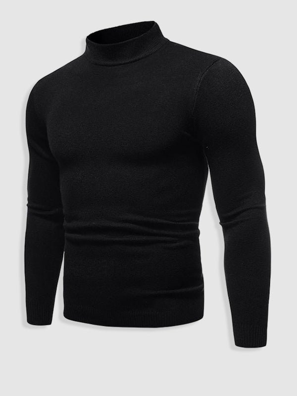 Rollkragenpullover – Schlank geschnittener Strickpullover mit hohem Kragen für Männer-Schwarz-L-Chaps Herrenmode