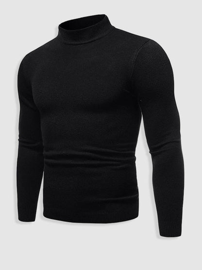 Rollkragenpullover – Schlank geschnittener Strickpullover mit hohem Kragen für Männer-Schwarz-L-Chaps Herrenmode