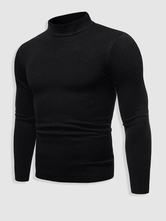 Rollkragenpullover – Schlank geschnittener Strickpullover mit hohem Kragen für Männer-Schwarz-L-Chaps Herrenmode