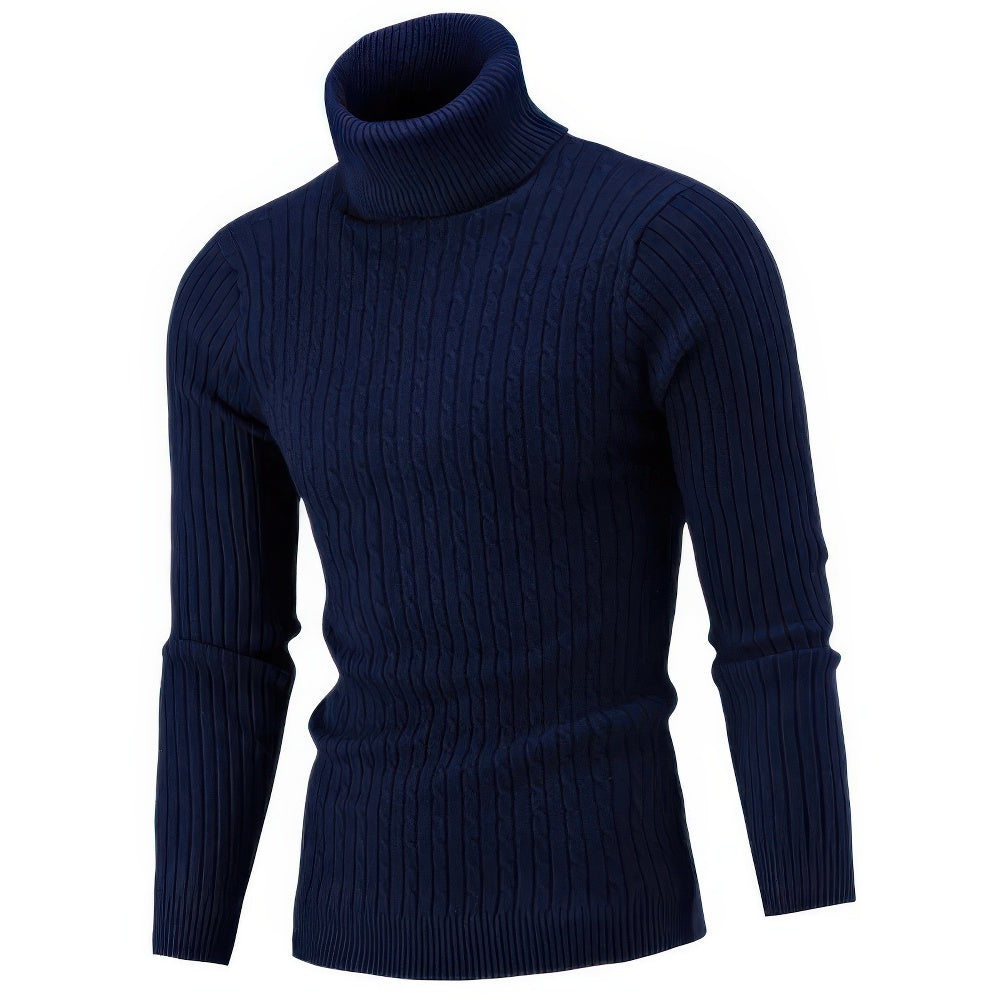 Rollkragenpullover – Slim Fit – Rollkragen – Strickpullover – Herrenpullover-Blau-S-Chaps Herrenmode