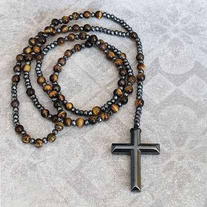 Rosenkranz Kette Herren | Kreuz | Tigerauge und Lapislazuli-Chaps Herrenmode