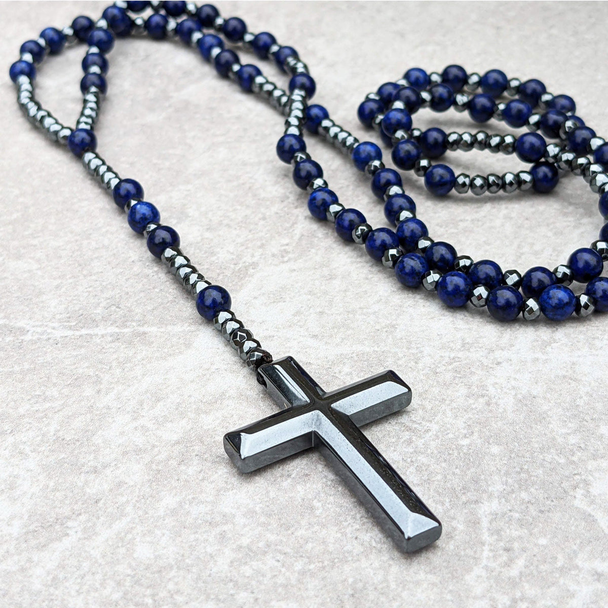Rosenkranz Kette Herren | Kreuz | Tigerauge und Lapislazuli-Chaps Herrenmode