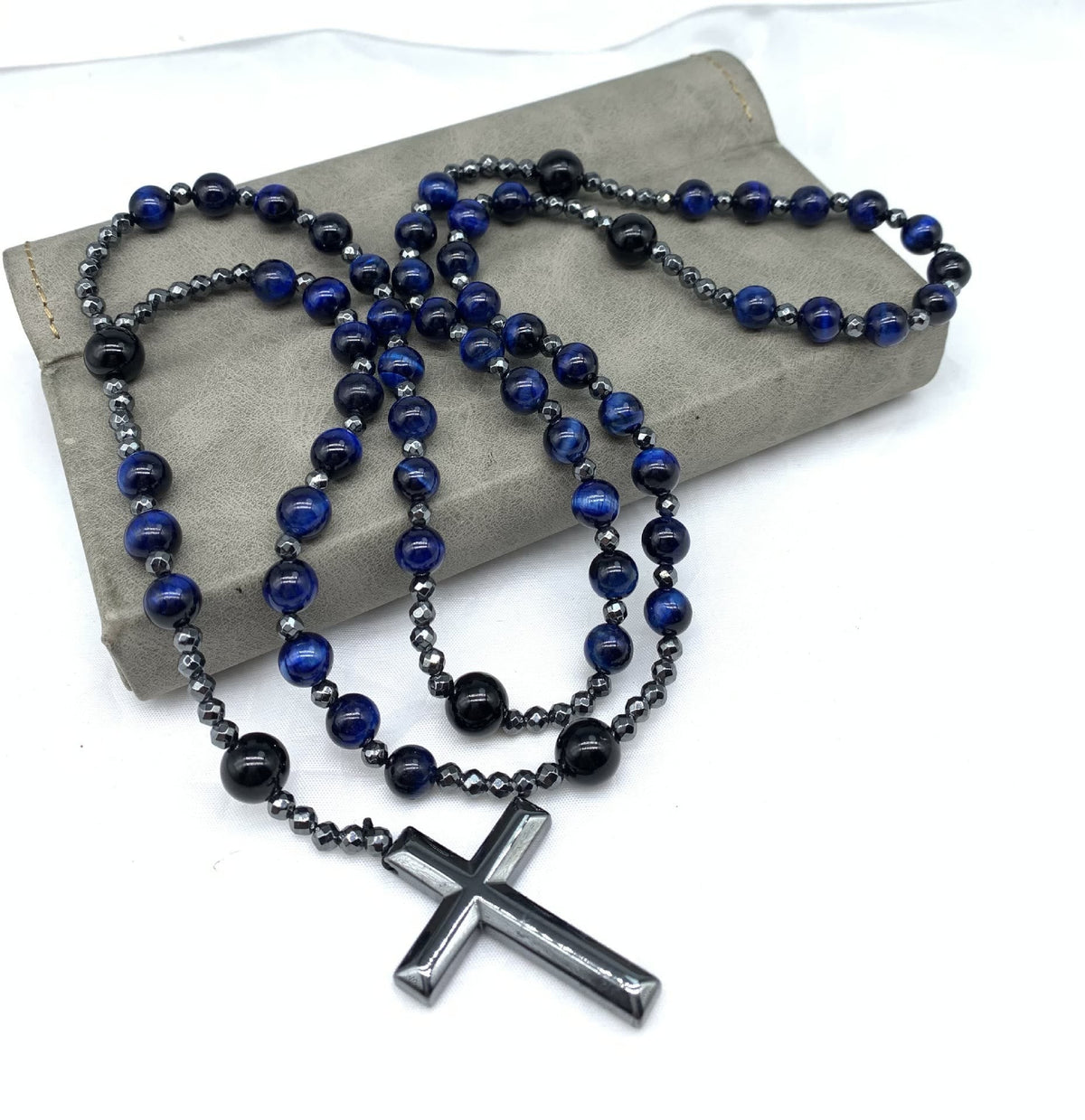 Rosenkranz Kette Herren | Kreuz | Tigerauge und Lapislazuli-Chaps Herrenmode