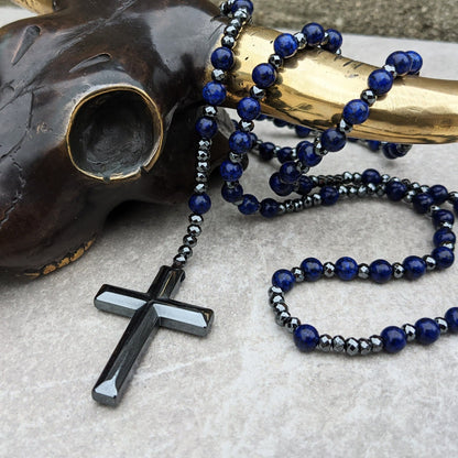 Rosenkranz Kette Herren | Kreuz | Tigerauge und Lapislazuli-Lapislazuli-Chaps Herrenmode