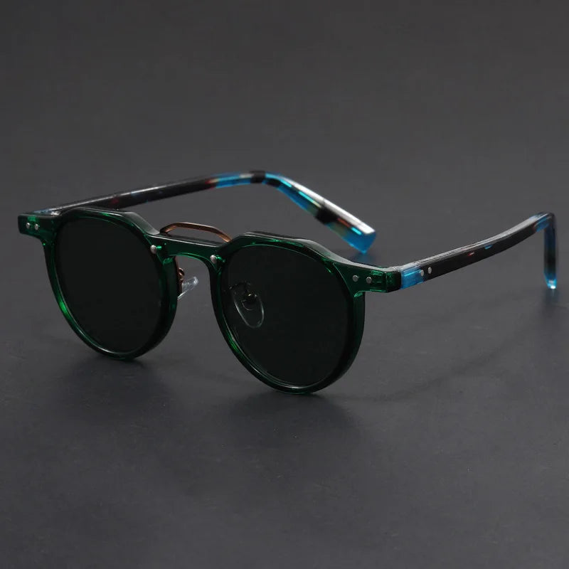 Runde Sonnenbrillen – Retro – UV-Schutz – Polarisierte Sonnenbrillen – Herren-Sonnenbrillen-Smaragdgrüne Sonnenfinsternis-Chaps Herrenmode