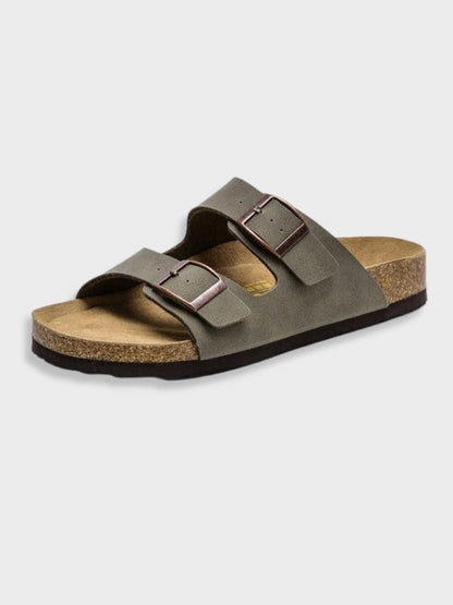 Sandalen zum Hineinschlüpfen | Flache Sandalen | Orthopädische Sandalen | Sandalen mit Doppelschnalle | Zehentrenner-Dunkelgrau-35-Chaps Herrenmode