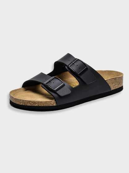 Sandalen zum Hineinschlüpfen | Flache Sandalen | Orthopädische Sandalen | Sandalen mit Doppelschnalle | Zehentrenner-Schwarz-35-Chaps Herrenmode