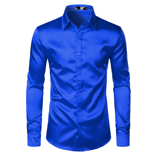 Satinhemd – Bügelfreies Herrenhemd mit Knöpfen-Blau-S-Chaps Herrenmode