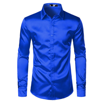 Satinhemd – Bügelfreies Herrenhemd mit Knöpfen-Blau-S-Chaps Herrenmode
