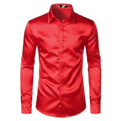 Satinhemd – Bügelfreies Herrenhemd mit Knöpfen-Rot-S-Chaps Herrenmode