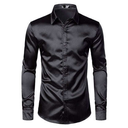 Satinhemd – Bügelfreies Herrenhemd mit Knöpfen-Schwarz-S-Chaps Herrenmode