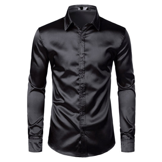 Satinhemd – Bügelfreies Herrenhemd mit Knöpfen-Schwarz-S-Chaps Herrenmode