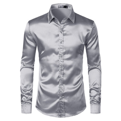 Satinhemd – Bügelfreies Herrenhemd mit Knöpfen-Silber-S-Chaps Herrenmode