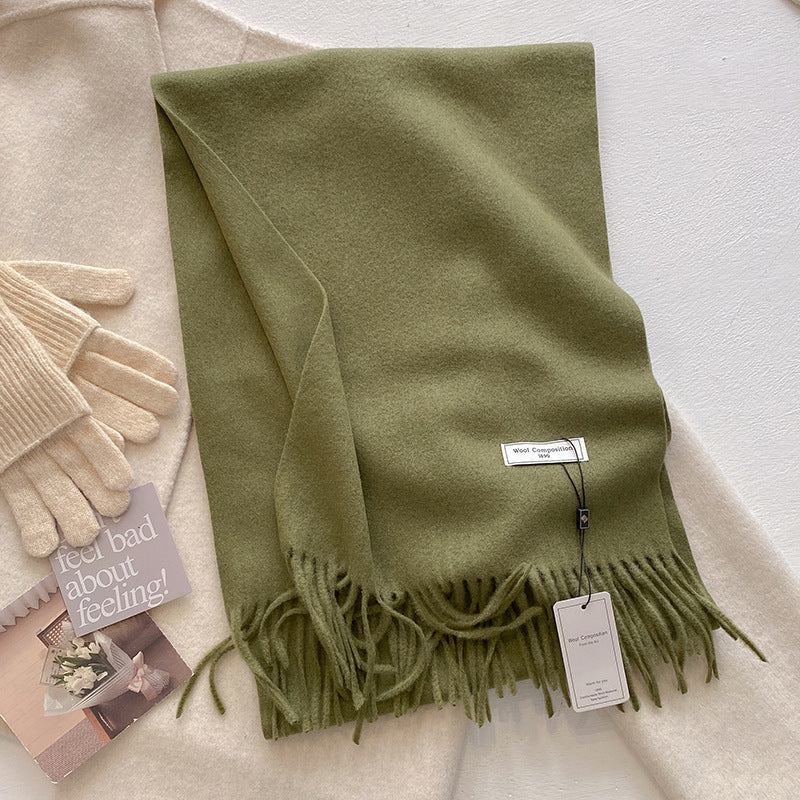 Schal mit Fransen | Weich | Einfarbig | Winterschal-Armeegrün-Chaps Herrenmode