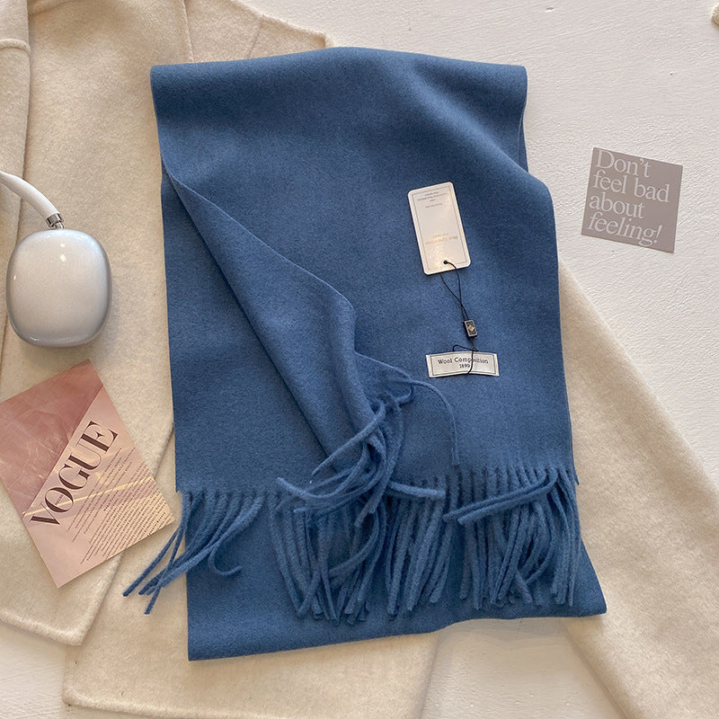 Schal mit Fransen | Weich | Einfarbig | Winterschal-Blau-Chaps Herrenmode