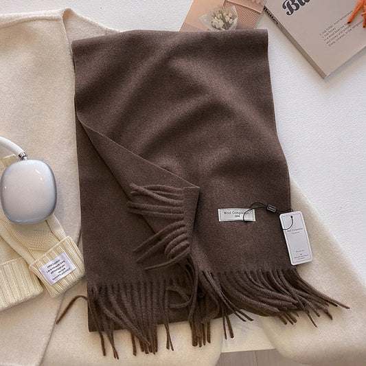 Schal mit Fransen | Weich | Einfarbig | Winterschal-Braun-Chaps Herrenmode