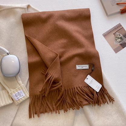 Schal mit Fransen | Weich | Einfarbig | Winterschal-Dunkelbraun-Chaps Herrenmode