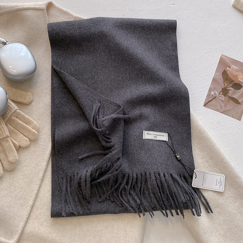 Schal mit Fransen | Weich | Einfarbig | Winterschal-Dunkelgrau-Chaps Herrenmode
