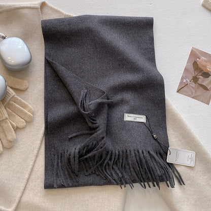 Schal mit Fransen | Weich | Einfarbig | Winterschal-Dunkelgrau-Chaps Herrenmode