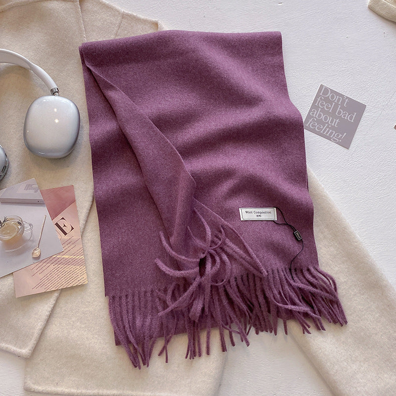 Schal mit Fransen | Weich | Einfarbig | Winterschal-Dunkellila-Chaps Herrenmode